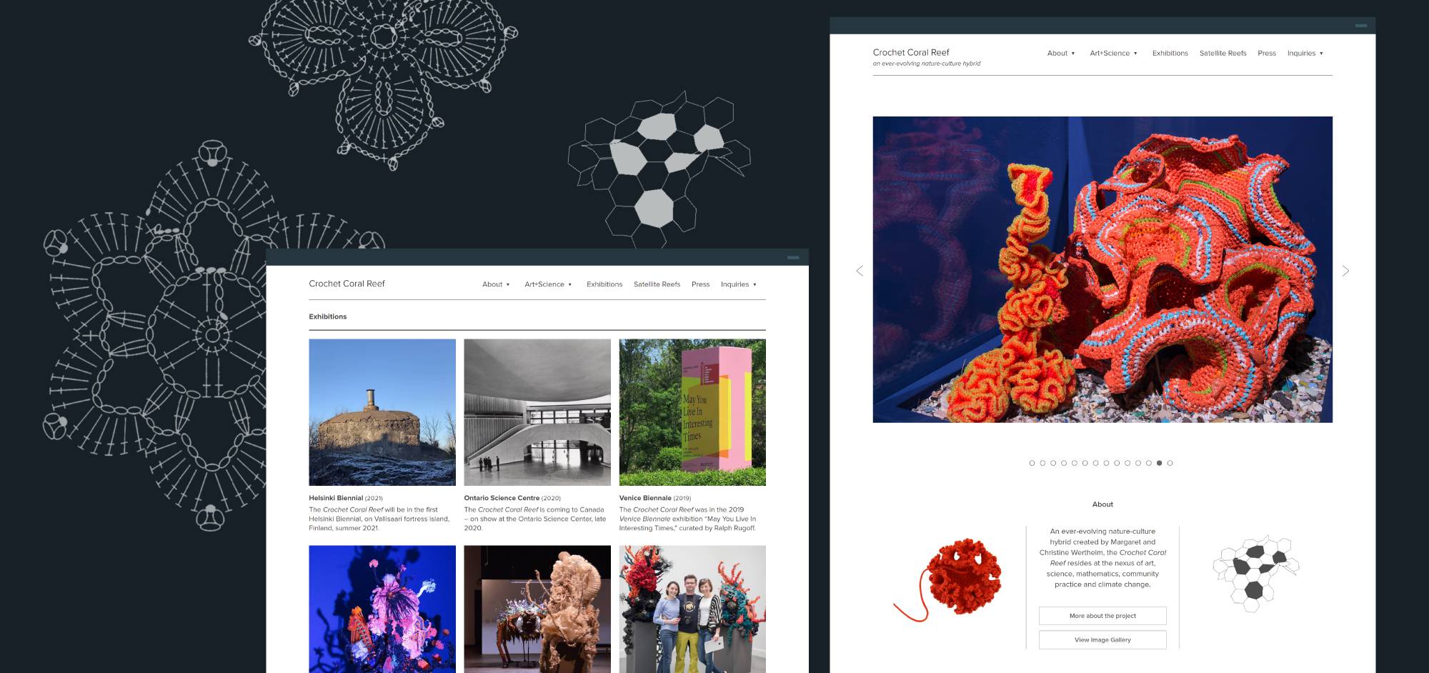 Crochet Coral Reef website screenshots