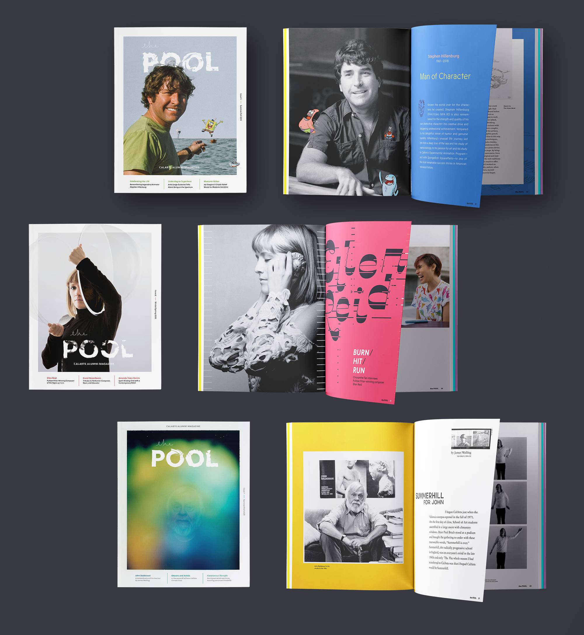 Cover and featured article spread of The Pool Magazines issues 5, 6, and 7